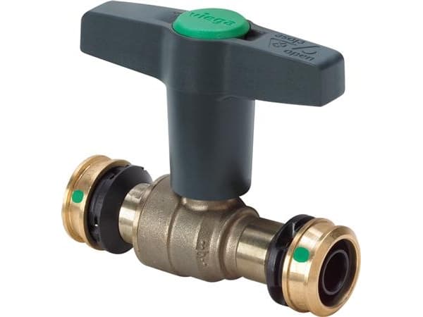 VIEGA Raxofix Easytop -palloventtiili. Venttiilin runko silikonipronssia. 20 mm Raxofix-paineliitäntä. Korkea muovinen t-kahva