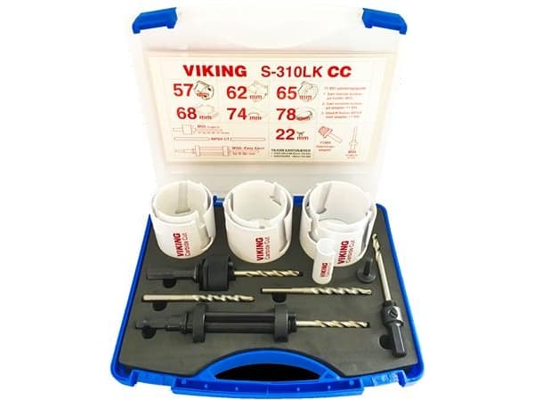 VIKING hålsågssats S-310LK CC hårdmetallskär 22-78 mm Elektrikeruppsättning 7 hålsågar med flera användningsområden och Easy Ejec