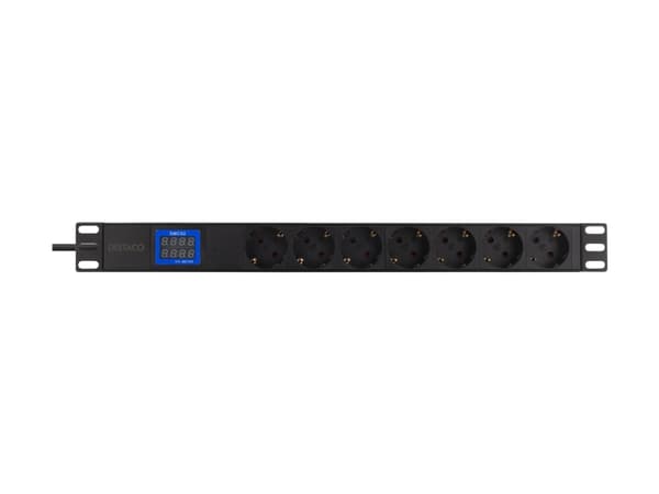 DELTACO GT-8637 - Kraftdistributionsenhet (kan monteras i rack) - ingång: power CEE 7/7 - utgångskontakter: 7 (power CEE 7/3) - 19" - 2 m sladd - sva