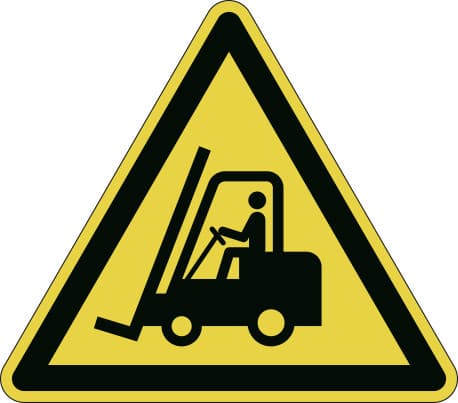 Advarselsklistermærke Hold øje med trucks Ø43cm 0,4 mm gul/sort