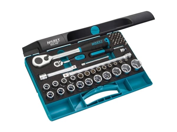 HAZET 953HP, Pipenøkkelsett, 47 stykker, Sort, Blå, Kromfarget, 1/2", 10,11,12,13,14,15,16,17,18,19,21,22,24,27 mm
