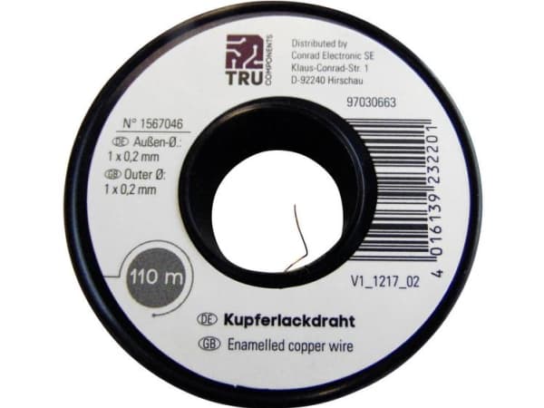 TRU COMPONENTS Lakeret kobbertråd Udvendig diameter (inkl. isoleringslak)=0.10 mm 450 m