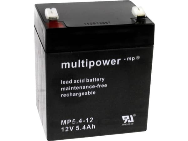 multipower PB-12-5,4-4,8 Blybatteri 12 V 5.4 Ah Blyfleece (B x H x T) 90 x 107 x 70 mm Fladstik 4,8 mm Vedligeholdelsesfri, Lav selvafladning