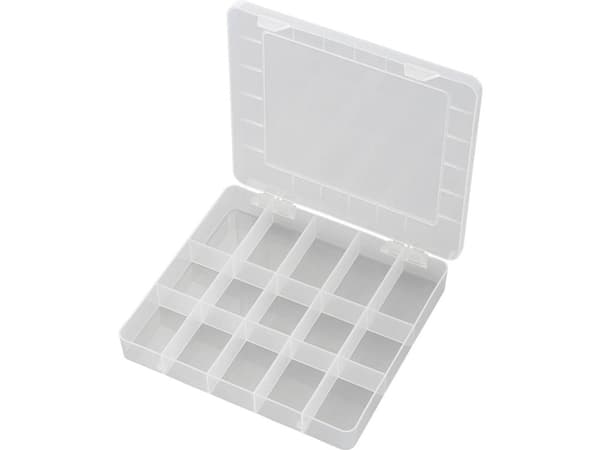 TRU COMPONENTS PP15-01 Sortimentskasse (L x B x H) 200 x 175 x 26 mm Antal fag: 15 Fast underopdeling 1 stk