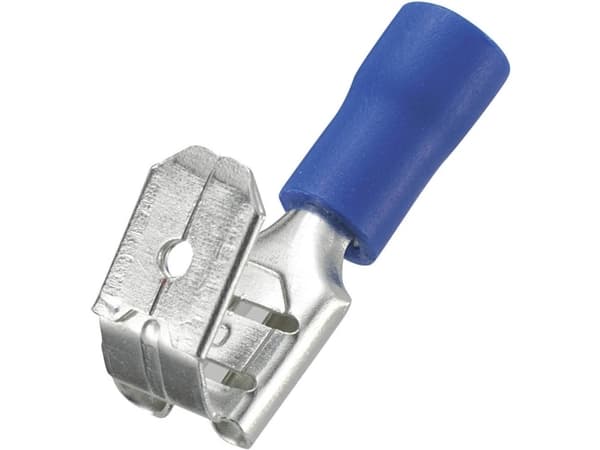 TRU COMPONENTS 745034 Fladstik-kabelsko Med forgrening Stikbredde: 6.4 mm Stiktykkelse: 0.8 mm 180 ° Delvist isoleret Blå 50 stk