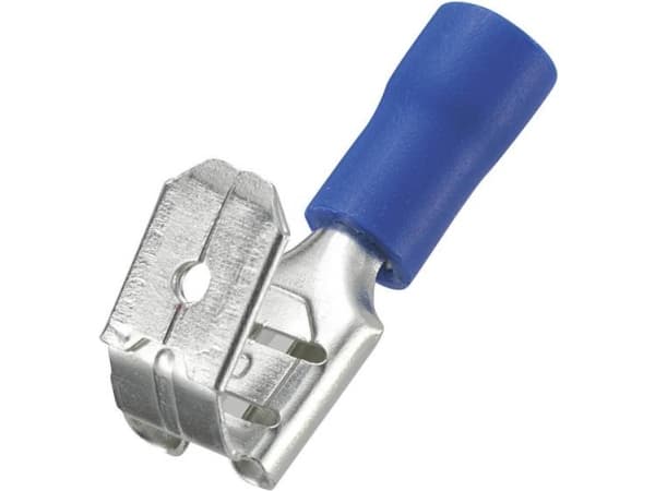 TRU COMPONENTS 745034 Fladstik-kabelsko Med forgrening Stikbredde: 6.4 mm Stiktykkelse: 0.8 mm 180 ° Delvist isoleret Blå 50 stk