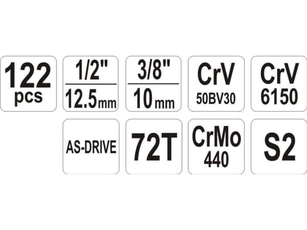Yato YT-38901, Sort, Rød, 490 mm, 345 mm, 100 mm, 122 verktøy