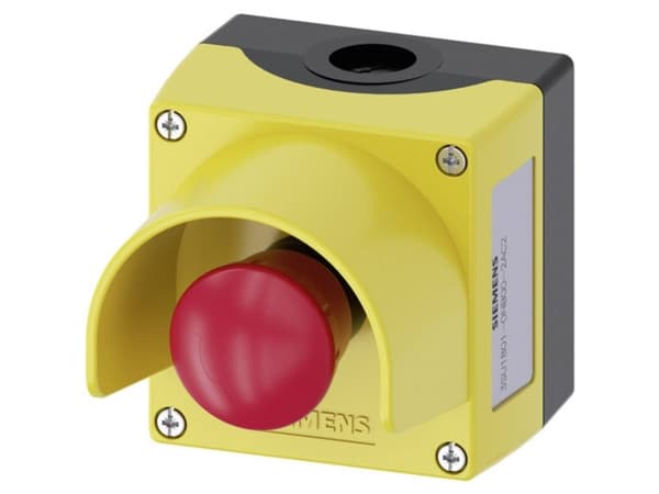 Siemens 3SU18010NB002AC2 3SU1801-0NB00-2AC2 Iskukytkin (sienenmuotoinen) kotelossa, suojakauluksella Keltainen Kääntyvä vapautin 1 kpl