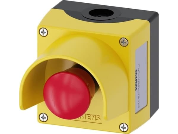 Siemens 3SU18010NB002AC2 3SU1801-0NB00-2AC2 Iskukytkin (sienenmuotoinen) kotelossa, suojakauluksella Keltainen Kääntyvä vapautin 1 kpl