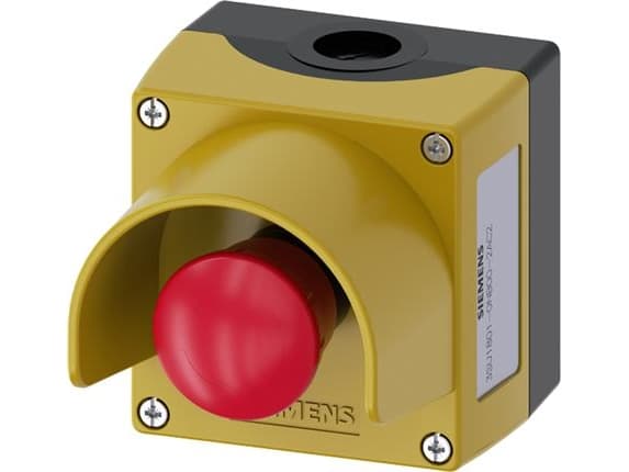 Siemens 3SU18010NB002AC2 3SU1801-0NB00-2AC2 Iskukytkin (sienenmuotoinen) kotelossa, suojakauluksella Keltainen Kääntyvä vapautin 1 kpl