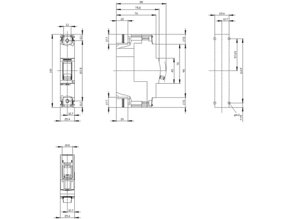 Siemens 3VA1120-4ED16-0AA0 Katkaisija 1 kpl Asetusalue (virta): 20 - 20 A Kytkentäjännite (max.): 415 V/AC (L x K x S) 25,4 x 130 x 70 mm