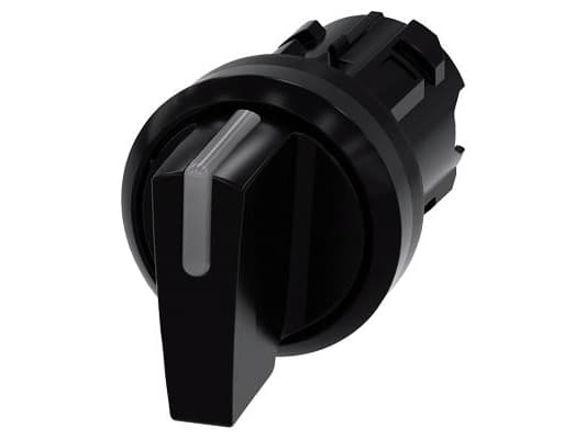 Valaistu kiertokytkin, 22 mm, pyöreä, muovi, musta, kiertokytkin lyhyt, 3 kytkinasentoa I&gt;O&lt;II.
