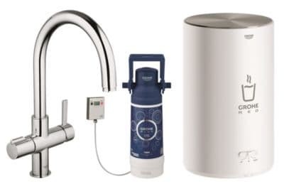 Grohe Red Basic Duo krom køkkenarmatur med C-tud og kedel i størrelse M