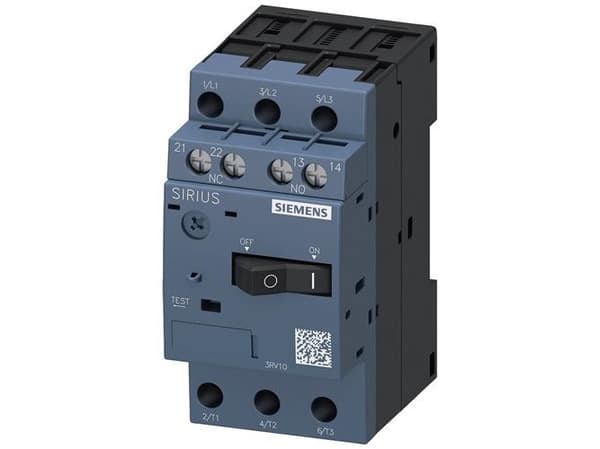 Siemens 3RV1011-1AA15 Katkaisija 1 kpl Asetusalue (virta): 1,1 - 1,6 A Kytkentäjännite (max.): 690 V/AC (L x K x S) 45 x 90 x 75 mm