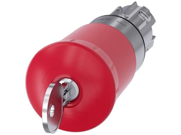 Hätäsienipainike 22mm pyöreä metalli kiiltävä punainen 40mm lukolla SSG10 3SU1050-1HR20-0AA0