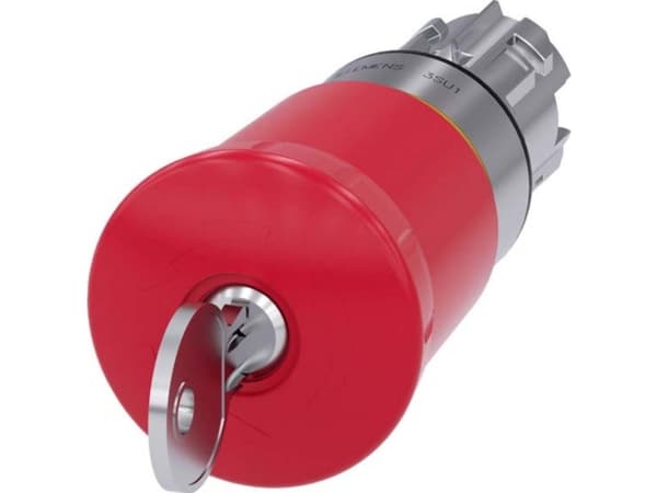 Hätäsienipainike 22mm pyöreä metalli kiiltävä punainen 40mm lukolla SSG10 3SU1050-1HR20-0AA0