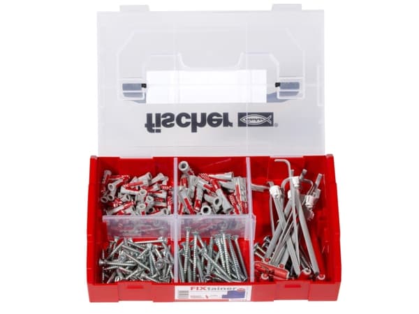 Fischer FIXtainer-DUOPOWER/DUOTEC 200, Ekspansjonsanker, Betong, Metall, Grå, Rød, 90 stykker, Boks