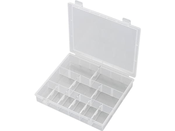 TRU COMPONENTS SG18-011 Sortimentskasse (L x B x H) 170 x 140 x 25 mm Antal fag: 18 Variabel underopdeling Indhold 1 stk
