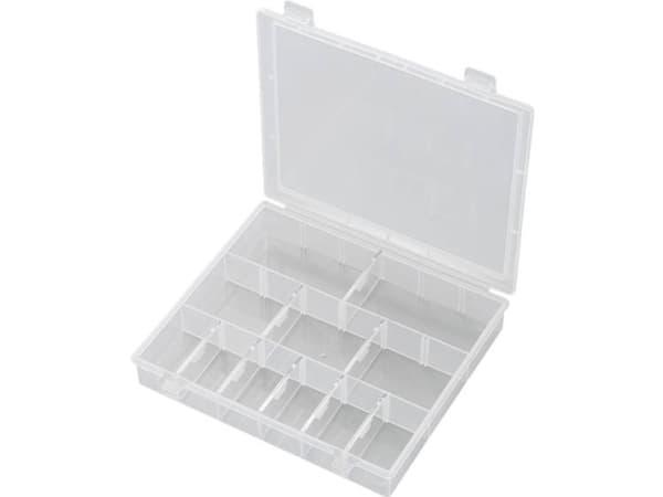 TRU COMPONENTS SG18-011 Sortimentskasse (L x B x H) 170 x 140 x 25 mm Antal fag: 18 Variabel underopdeling Indhold 1 stk