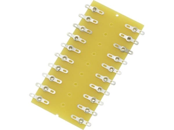 TRU KOMPONENTIT Juotoslista 2 riviä Napojen kokonaismäärä 20 Kova paperi (L x S x K) 82 x 38 x 1,6 mm 1 kpl 1 kpl