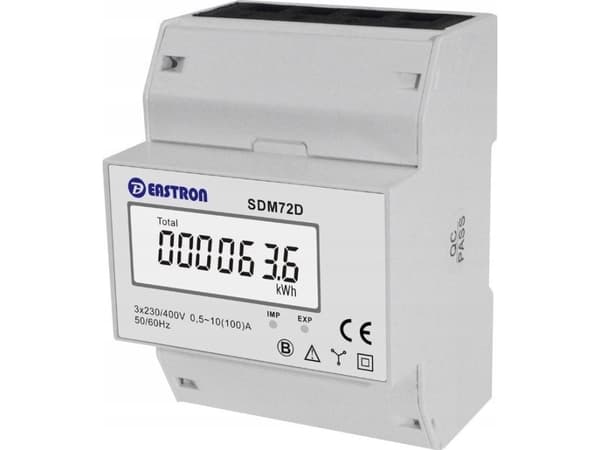 Elmätare digital direkt 3F+N 80A pulsutgång 1000 Imp/kWh ej MID-godkänd, 70 mm bred, Din-skena