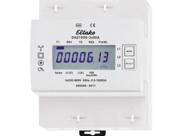 Elmätare digital direkt 3F+N 80A pulsutgång 1000 Imp/kWh ej MID-godkänd, 70 mm bred, Din-skena