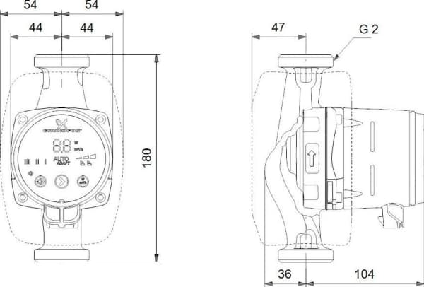 GRUNDFOS ALPHA2 32-60 180 1x230V 50Hz 6H Ny 2018 model