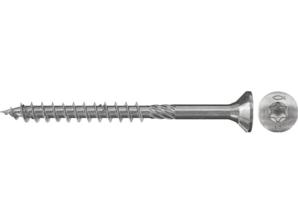 Fischer 657118 Puuruuvi 6 mm 80 mm Kuusiokolo, monihampainen hylsy, TX, Torx, T-profiili Ruostumaton teräs V2A korroosionkestävä 100 kpl