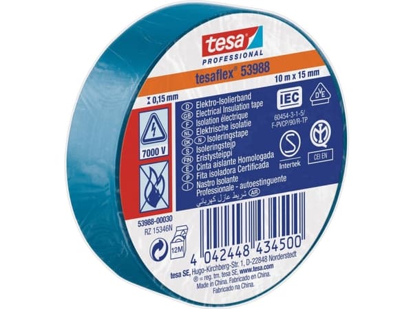 tesa 53988-00030-00 Isoleringsbånd tesa® Professional Blå (L x B) 10 m x 15 mm 1 stk 1 stk