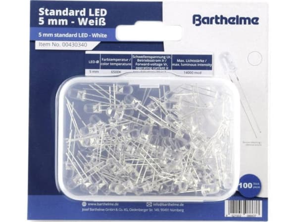Barthelme LED-valikoima Viileä valkoinen Pyöreä 5 mm 14000 mcd 35 ° 20 mA 3 V