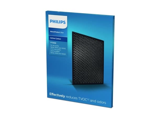 Philips 3000 series Vähentää TVOC-yhdisteitä* Vähentää hajuja NanoProtect-suodatin, Ilmanpuhdistimen suodatin, Hiili, Laatikko
