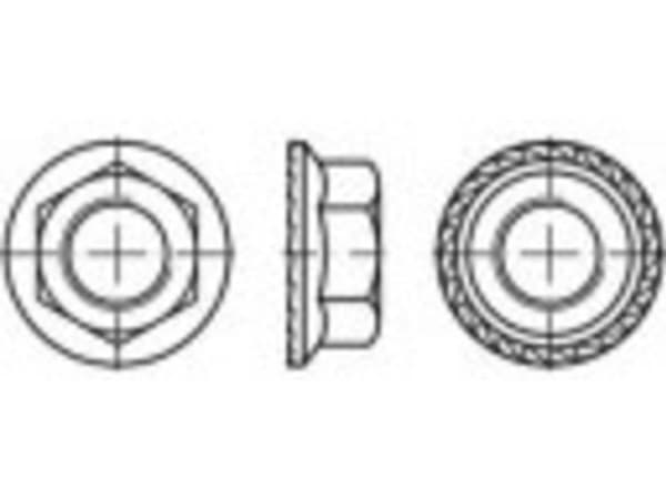 TOOLCRAFT TO-5444712 Sekskant-låsemøtrikker med flange M16 88934 50 stk
