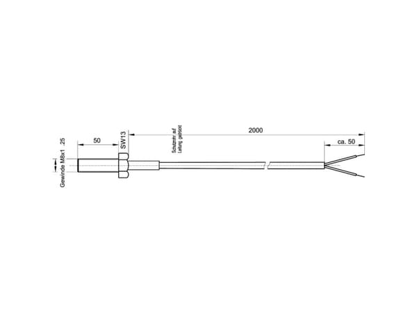 Enda K4-Tc-J-M8x50-2m Temperature Sensor Sensor Type J Measuring Range Temperature-50 To 400 °C Cable Length 2 M Sensor-Ø 7.97