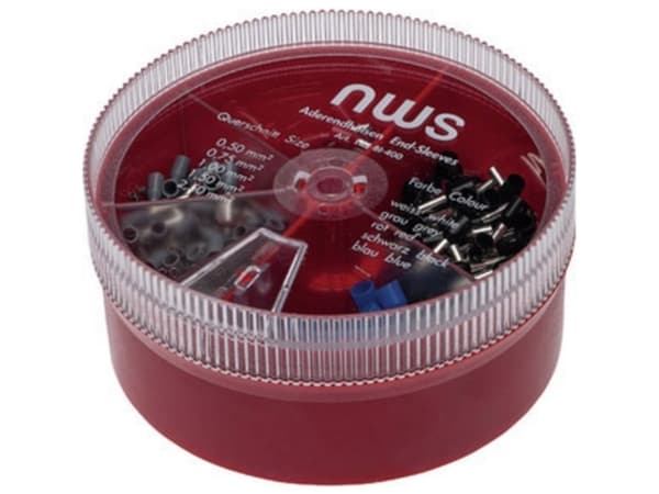 NWS 144-BI-400 Kabelsko-sortiment 0.5 mm², 0.75 mm², 1 mm², 1.5 mm², 2.5 mm² Delvist isoleret Blå , Grå, Sort, Hvid, Rød 400 stk