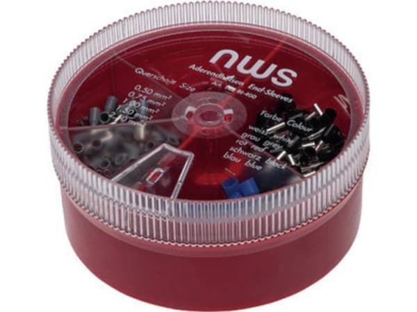 NWS 144-BI-400 Kabelsko-sortiment 0.5 mm², 0.75 mm², 1 mm², 1.5 mm², 2.5 mm² Delvist isoleret Blå , Grå, Sort, Hvid, Rød 400 stk