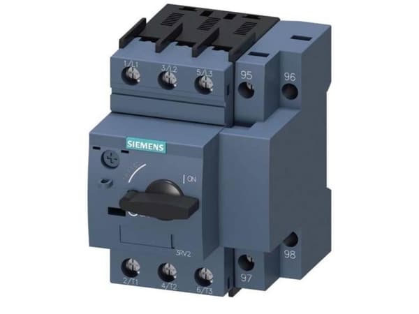 Siemens 3RV2111-0BA10 Katkaisija 1 kpl Asetusalue (virta): 0,14 - 0,2 A Kytkentäjännite (max.): 690 V/AC (L x K x S) 65 x 97 x 97 mm