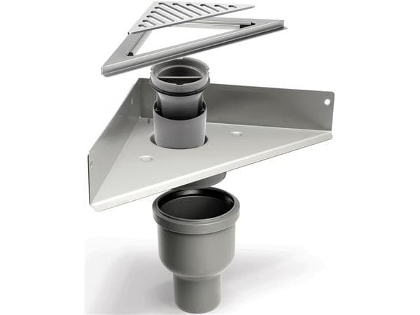 Unidrain sampak corner - Typ 2011. 10 mm ram, kolonngaller och 75 mm vertikalt utloppshus