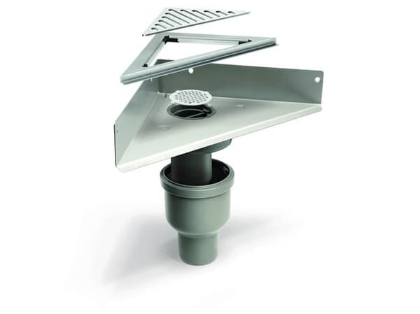 Unidrain sampak corner - Typ 2011. 10 mm ram, kolonngaller och 75 mm vertikalt utloppshus