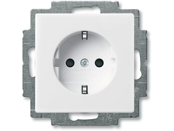 ABB-basic55 Schuko-uttag, matt vit, 16A, 1 modul, levereras inklusive skydd med antipillskydd