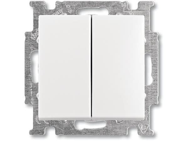 ABB-basic55 Dubbel tryckknapp, vit blank, 10A, 1 modul, levereras med nycklar