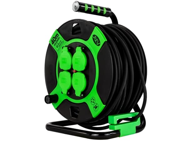 REV - Jatkokela - vaihtovirta 230 V - 3000 Watt - lähtöliitännät: 4 (4 x jännite) - 40,0m - musta, vihreä (0010217412)