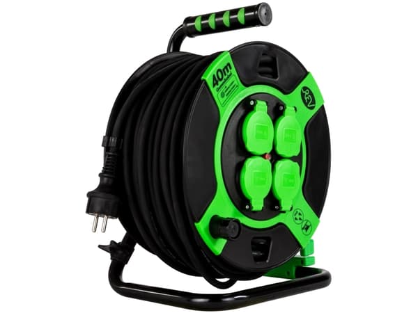 REV - Jatkokela - vaihtovirta 230 V - 3000 Watt - lähtöliitännät: 4 (4 x jännite) - 40,0m - musta, vihreä (0010217412)
