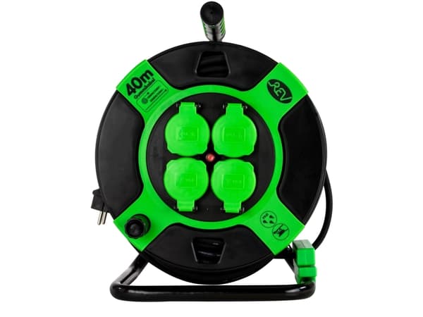 REV - Jatkokela - vaihtovirta 230 V - 3000 Watt - lähtöliitännät: 4 (4 x jännite) - 40,0m - musta, vihreä (0010217412)