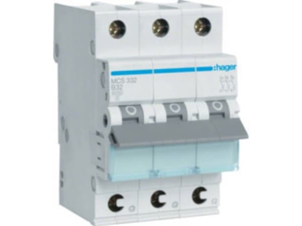 Hager MCS332, 32 A, 50 - 60 Hz, C-typ, 3 modul(er), -25 - 60 °C, -25 - 80 °C