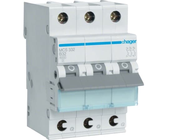 Hager MCS332, 32 A, 50 - 60 Hz, C-typ, 3 modul(er), -25 - 60 °C, -25 - 80 °C