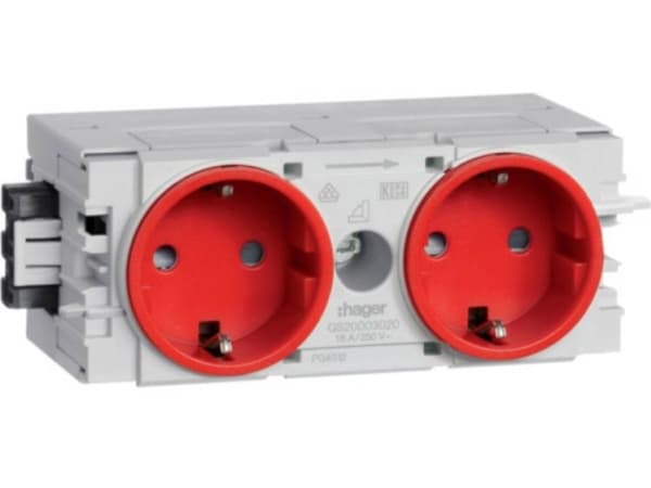 Hager GS20003020, Typ F, Grå, Röd, 250 V, 16 A, 50 - 60, 120 mm