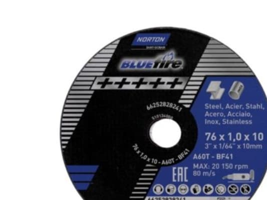 Leikkuukiekko 76x1,0x10mm - Norton Bluefire t/teräs & ruostumaton.max 20150 rpm/80m/sec