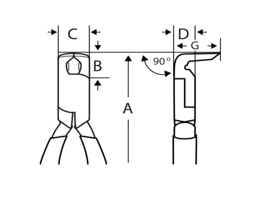 Bahco Sideavbiter vinklet 90°, for bearbeiding av plastdeler, Diagonal tang, 1,5 cm, 1,15 cm, 1,1 cm, Kull stål, PVC, Oransje
