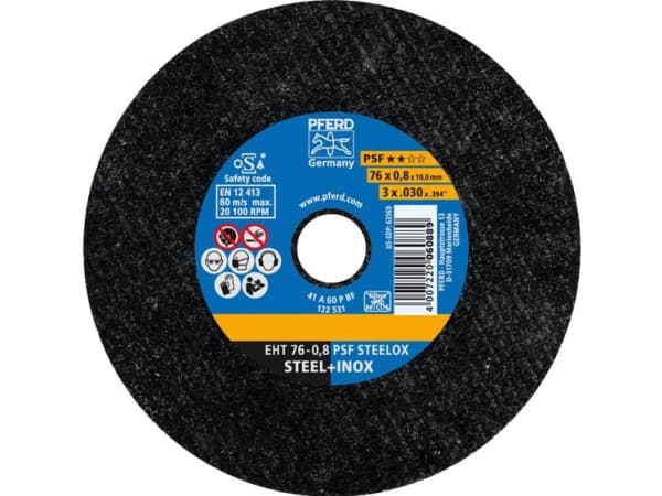 PFERD 65508109, Kutteskive, Rustfritt stål, Stål, Blad metall, Alle merker, 1 cm, 7,6 cm, Sort, Blå
