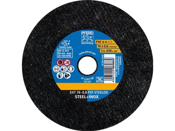 PFERD 65508109, Kutteskive, Rustfritt stål, Stål, Blad metall, Alle merker, 1 cm, 7,6 cm, Sort, Blå